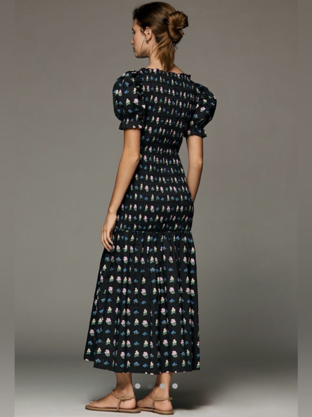 NWT Anthropologie Lisa Says Gah Soho Puff-Sleeve Midi Dress Noir Garden Floral S - Picture 2 of 4
